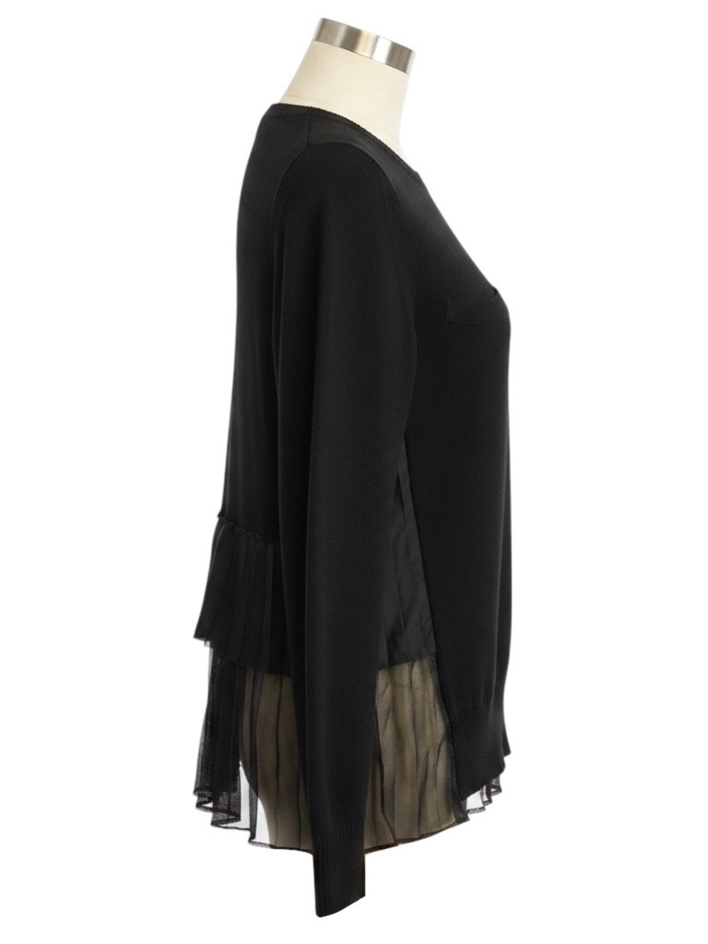 Sacai Black Wool Knit Pullover Sweater With Pleated Sheer Back View 2